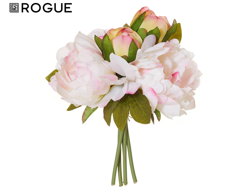 Rogue 25cm Peony Bouquet Faux Flowers - Pink/White