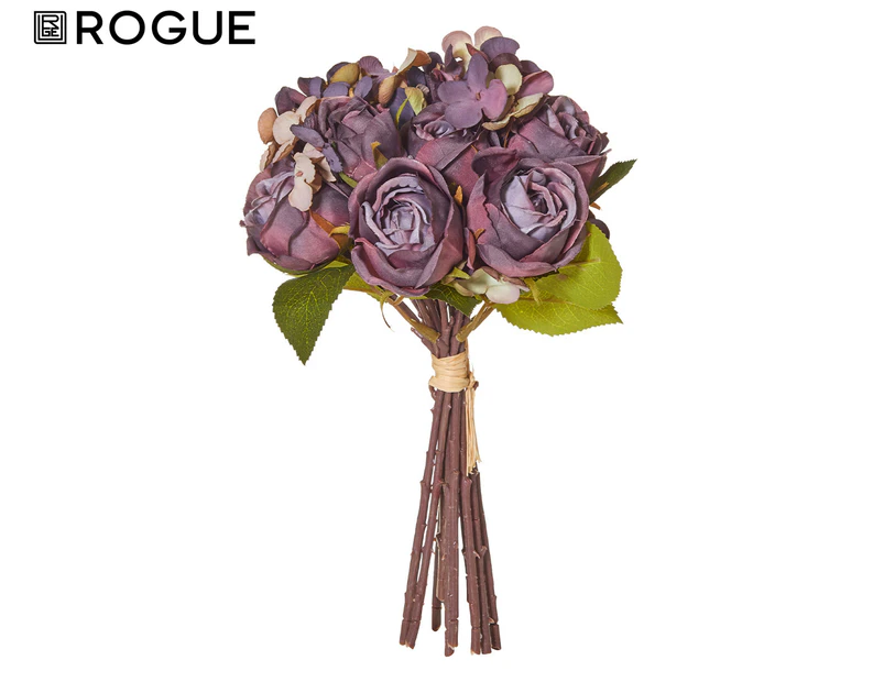 Rogue 28cm Rose/Hydrangea Bouquet Faux Flowers - Purple