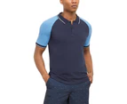 Kenneth Cole New York Mens Colorblock Ribbed Trim Navy Polo Shirt