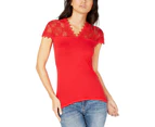 INC Womens Floral Lace Keyhole Real Red T-Shirt
