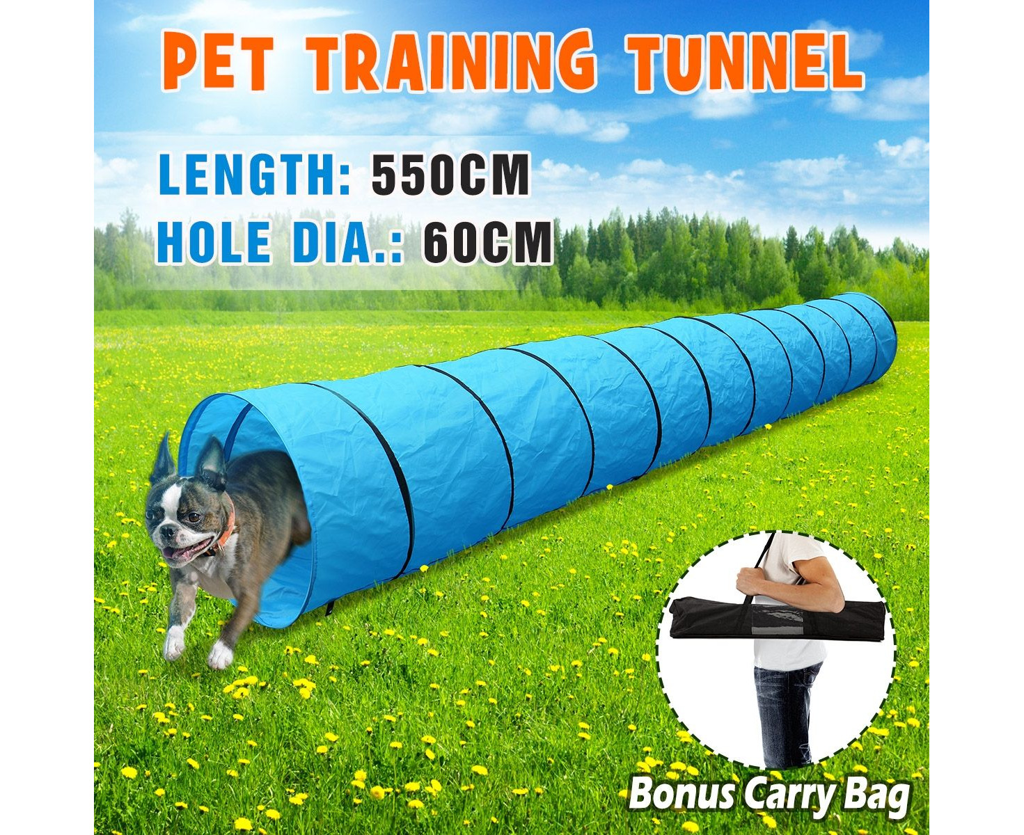 Waterproof Pet Dog Agility Training Exercise Tunnel With Carry Bag 
