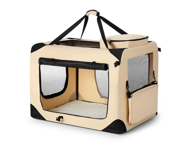 Extra Large Pet Dog Cat Soft Crate Folding Puppy Travel Cage   Beige