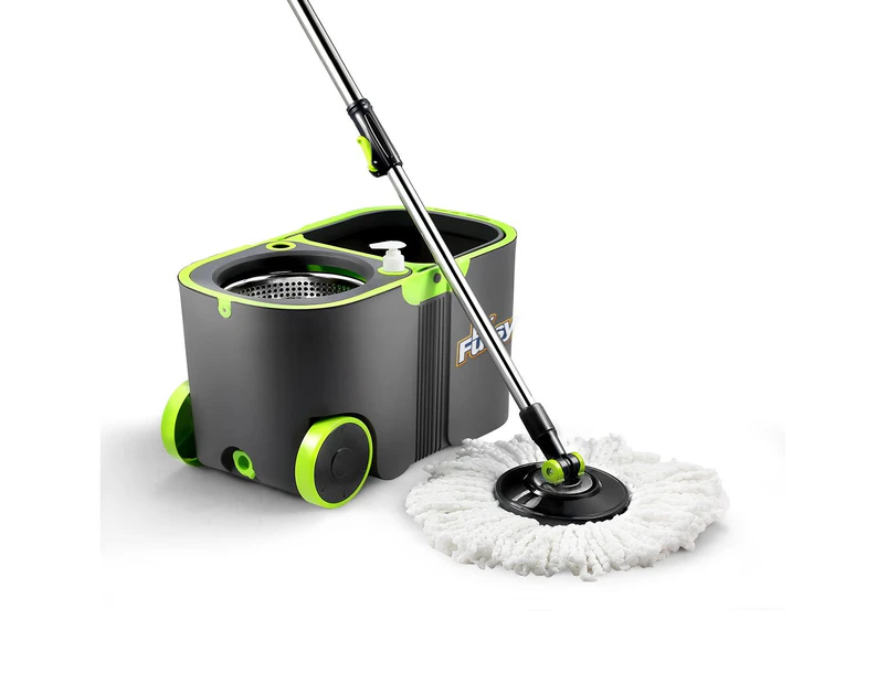 360 Degree Spin Floor Mop Bucket System with 4 Extra Microfiber Heads