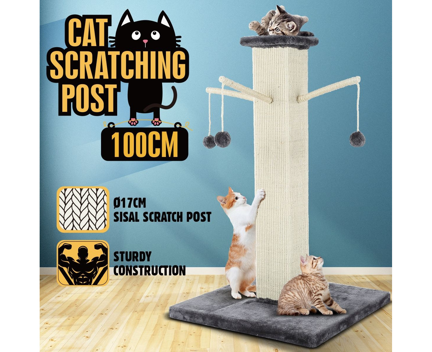 101cm cat scratching post pole climbing frame scratcher with rope