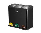 54L Triple Compartment Pedal Bin Kitchen Recycling Waste Bins Coated Steel Black