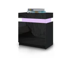 Modern Bedside Table 2 Drawers Side Nightstand Cabinet High Gloss Bedroom Furniture   Black