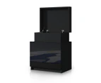 Modern Bedside Table 2 Drawers Side Nightstand Cabinet High Gloss Bedroom Furniture   Black