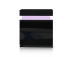 Modern Bedside Table 2 Drawers Side Nightstand Cabinet High Gloss Bedroom Furniture   Black