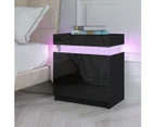 Modern Bedside Table 2 Drawers Side Nightstand Cabinet High Gloss Bedroom Furniture   Black