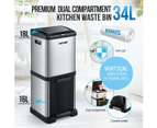 34L Two Layer Press Top Dustbin Kitchen Waste Pedal Bin Garbage Trash Can
