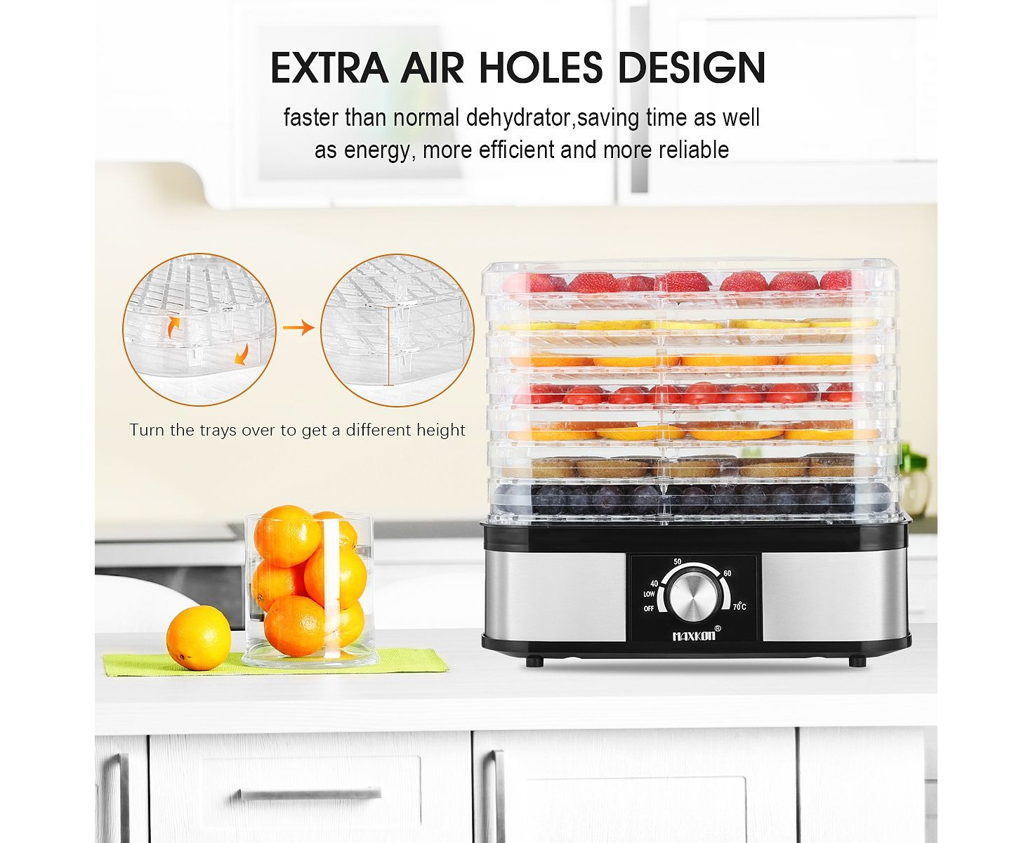 Della Premium Electric Food Dehydrator Fruit Meat Dryer 6-Trays