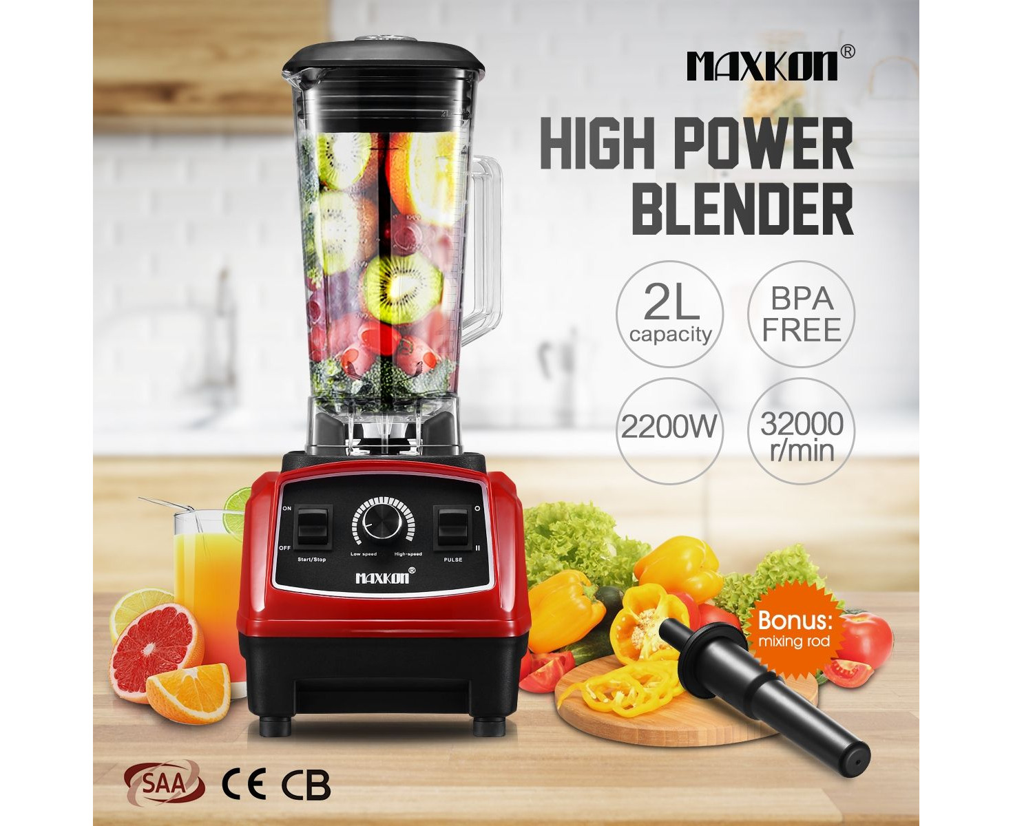 Commercial High Speed Blender Smoothie Maker Food Mixers Juicer 2L Red |  
