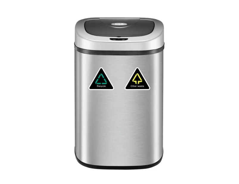 80L Motion Sensor Dual Rubbish Bin Stainless Steel Touchless Recycle Kitchen Waste Trash Can