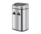 80L Motion Sensor Dual Rubbish Bin Stainless Steel Touchless Recycle Kitchen Waste Trash Can