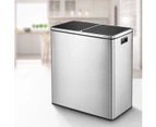 60L Dual Compartment Dustbin Stainless Steel Kitchen Garbage Rubbish Bin with Pedals
