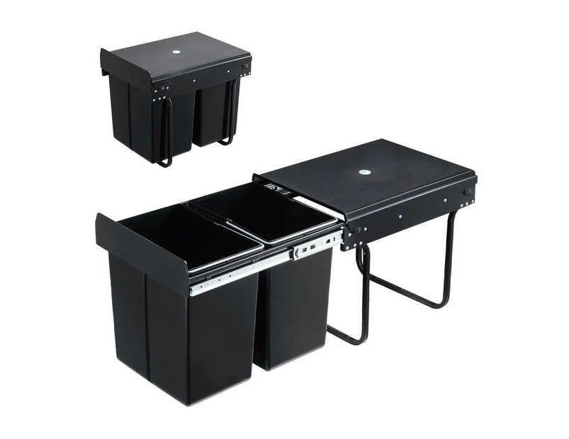 2x 20L Pull Out Trash Bin Kitchen Garbage Waste Basket Under Sink Rubbish w/ Soft-Close Slides