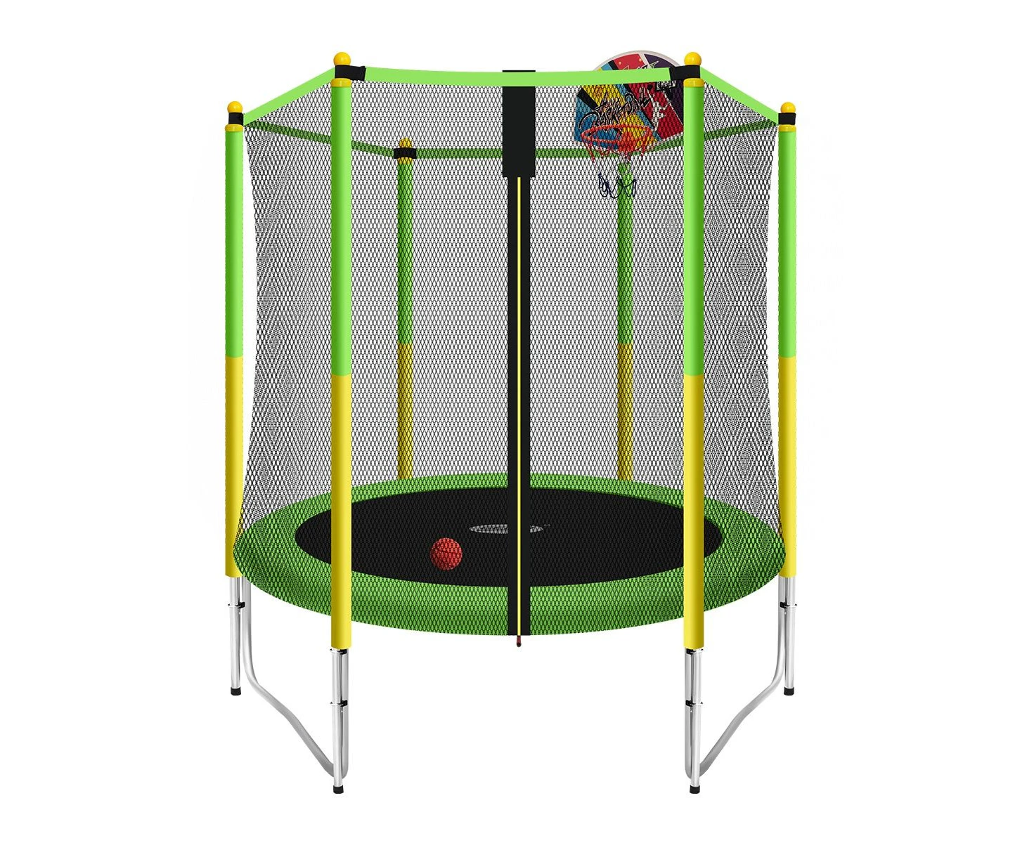 Genki 60 Inch Kids Round Trampoline with Safety Enclosure & Basketball Hoop