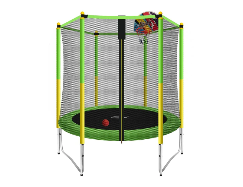 Genki 60 Inch Kids Round Trampoline with Safety Enclosure & Basketball Hoop