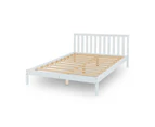 Wooden Bed Frame Queen Size Mattress Base Pine Platform Bedroom Furniture   White