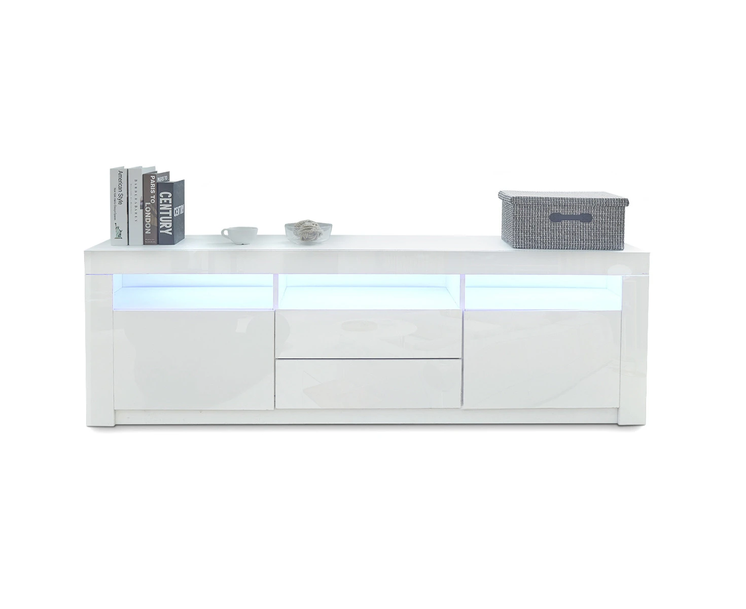 2 Doors 2 Drawers Modern TV Stand White