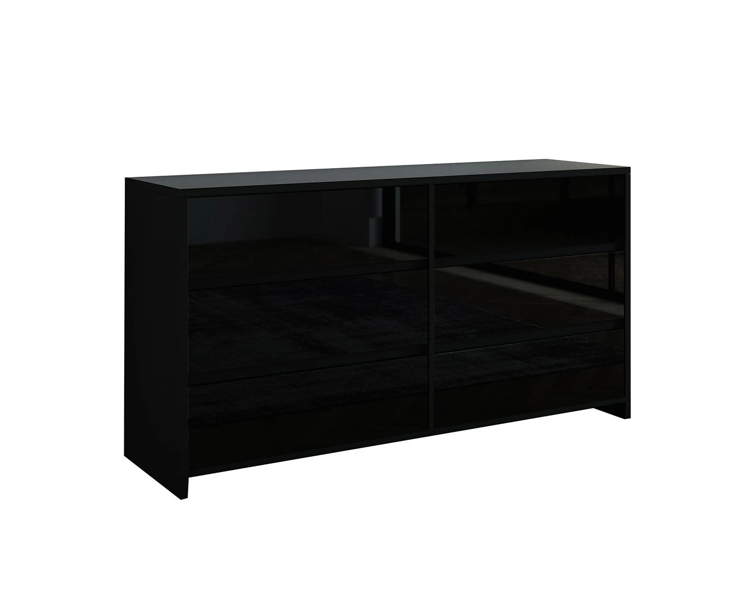 Modern 6 Drawer Chest Dresser High Gloss Storage Cabinet Wood Bedroom Furniture   Black