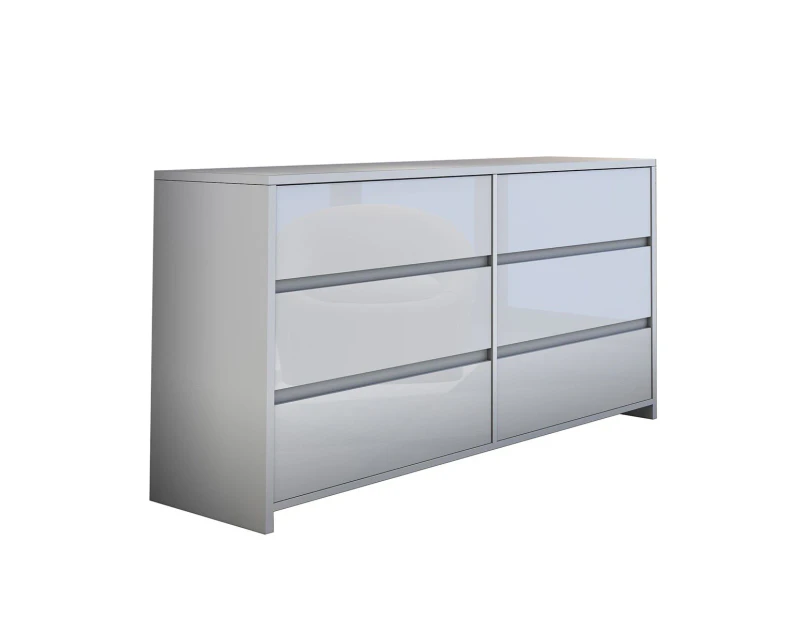 Modern 6 Drawer Chest Dresser High Gloss Storage Cabinet Wood Bedroom Furniture   White