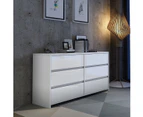 Modern 6 Drawer Chest Dresser High Gloss Storage Cabinet Wood Bedroom Furniture   White