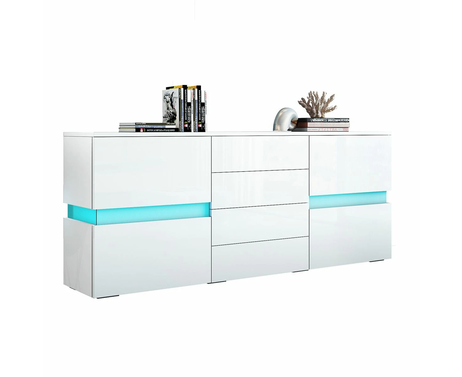 Modern Buffet Sideboard Cabinet High Gloss Storage Cupboard with 2 Doors & 4 Drawers White