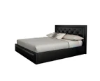 Modern Double Size Wood Bed Frame PU Leather Gas Lift Storage Bed Base - Black