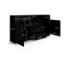 Buffet Table Sideboard Cabinet High Gloss Storage Cupboard with 2 Doors & 5 Drawers   Black