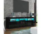 180cm Modern Wooden TV Unit Side Cabinet RGB LED High Gloss Front-Black