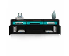 180cm Modern Wooden TV Unit Side Cabinet RGB LED High Gloss Front-Black