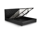 Modern Queen Size Wood Bed Frame PU Leather Gas Lift Storage Bed Base - Black