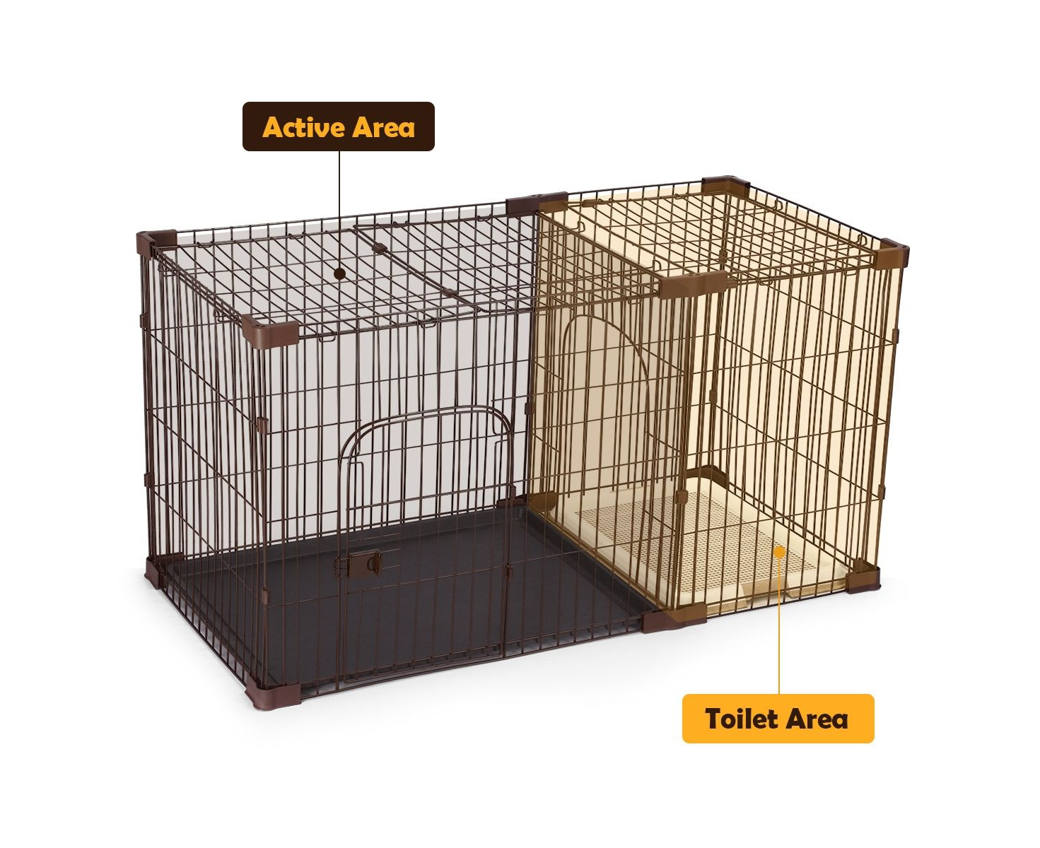 Dog crate shop with toilet area