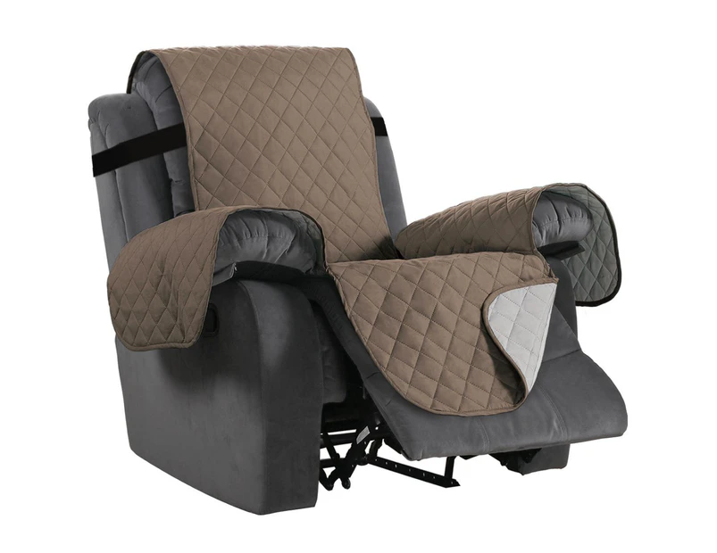 Recliner Chair Covers for Armchairs Recliner Covers for Leather Chair Reclining Chair Covers Protect from Pets / Dogs, Quilted with Non Slip Strap - Taupe