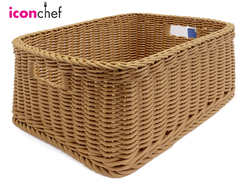 Icon Chef Large Hand-Woven Storage Basket w/ Handles - Khaki