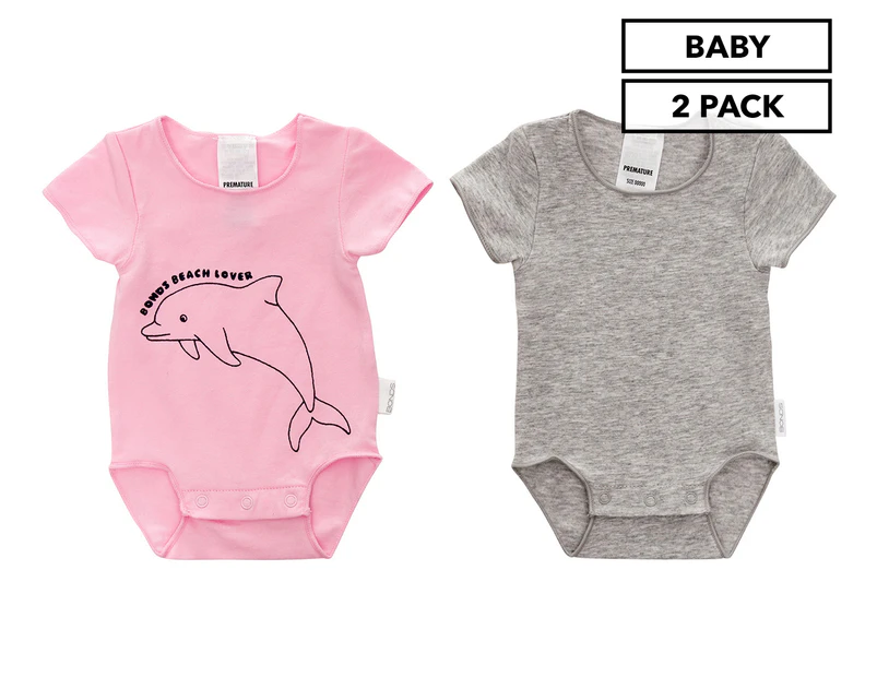 Bonds Baby Girls' Wonderbodies Bodysuit 2-Pack - Grey/Pink