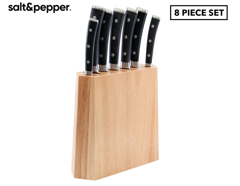 Salt & Pepper 8-Piece Strand Angled Knife Block Set - Natural