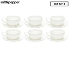 Set of 6 Salt & Pepper 280mL EDGE Tea Cup & Saucer - White