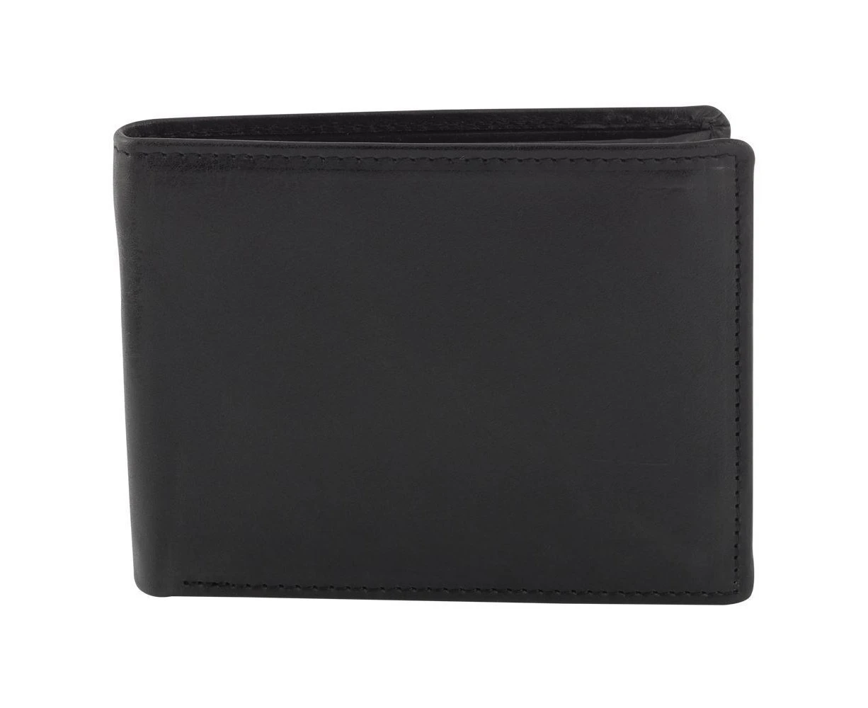 Mens RFID Genuine Premium Cowhide RUGGED HIDE Leather Slim Wallet - Black