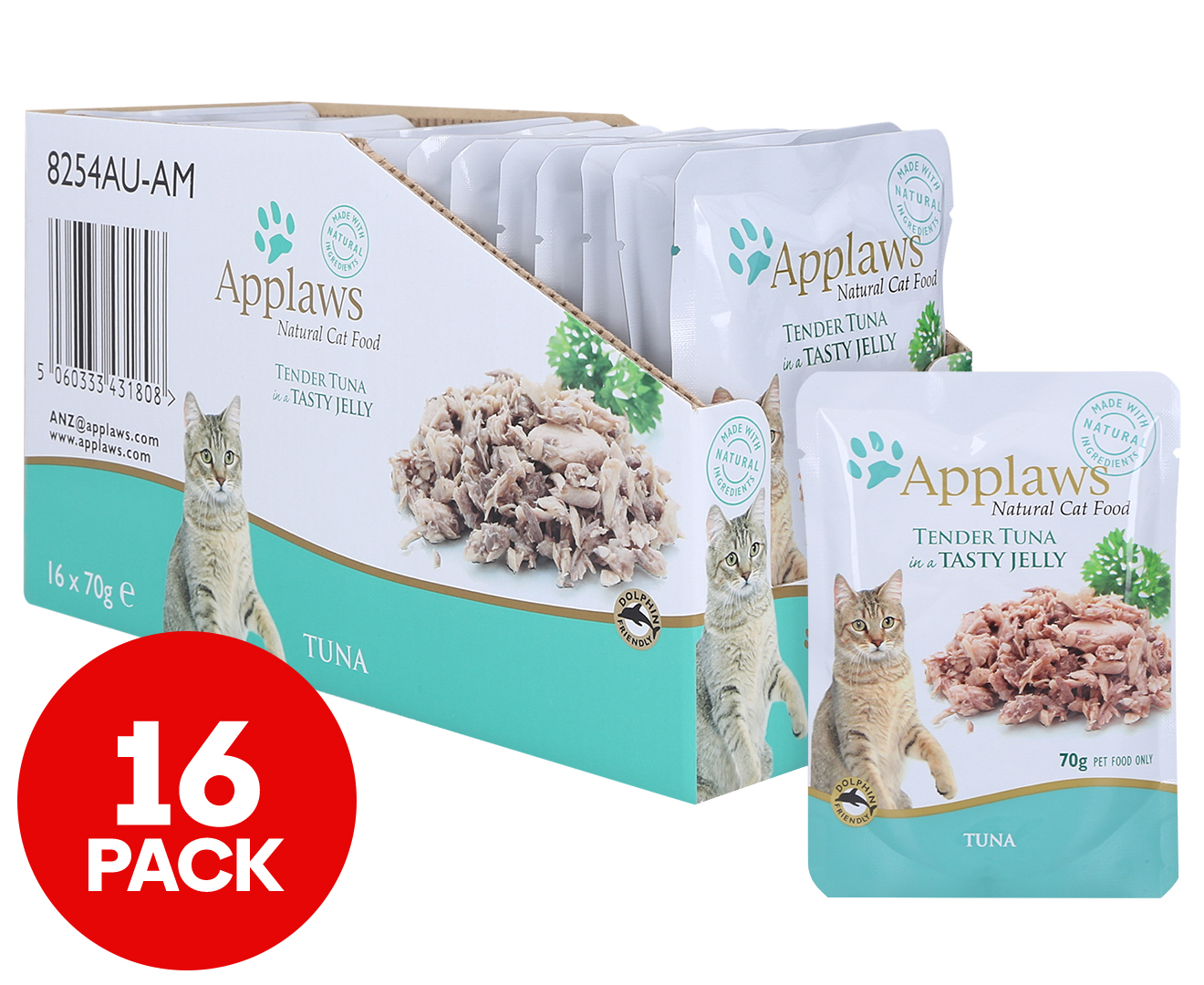 16pk Applaws Natural Cat Food Tuna In Jelly Pouch 70g Catch .au