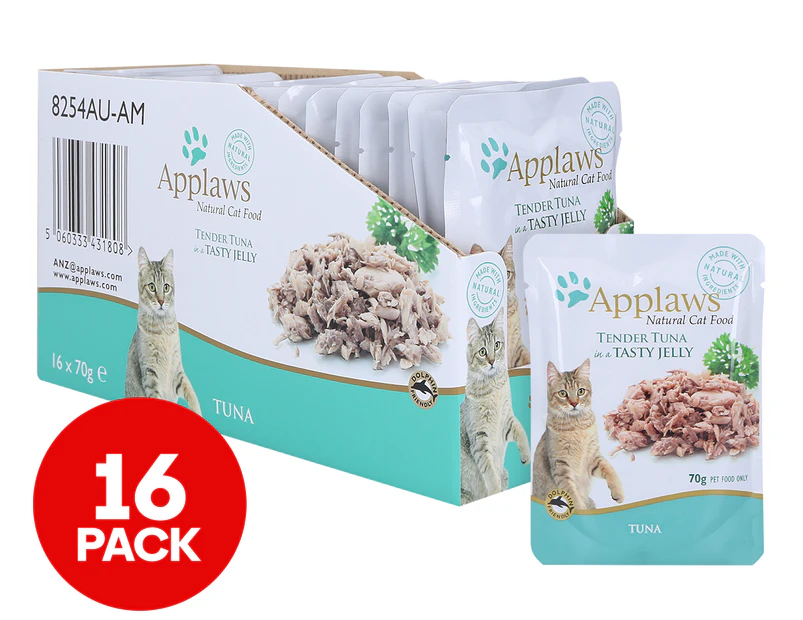 16pk Applaws Natural Cat Food Tuna In Jelly Pouch 70g