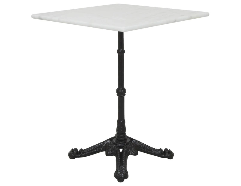 Turin Marble Square Table With Cast Iron Base  White Marble - White White Marble