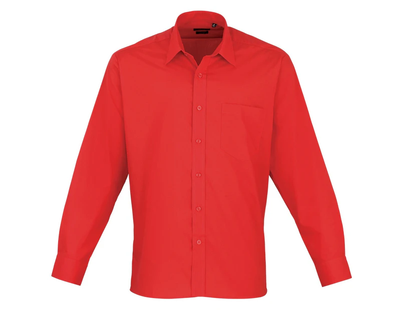 Premier Mens Long Sleeve Formal Plain Work Poplin Shirt (Strawberry Red) - RW1081