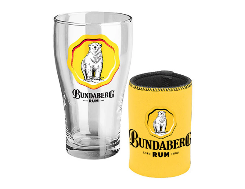 Bundy Bundaberg Rum Schooner Drink Glass & Can Cooler Pack