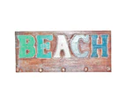 45cm Wooden Hanger Key Rack with BEACH in Multi Blue, Hand Made & Painted
