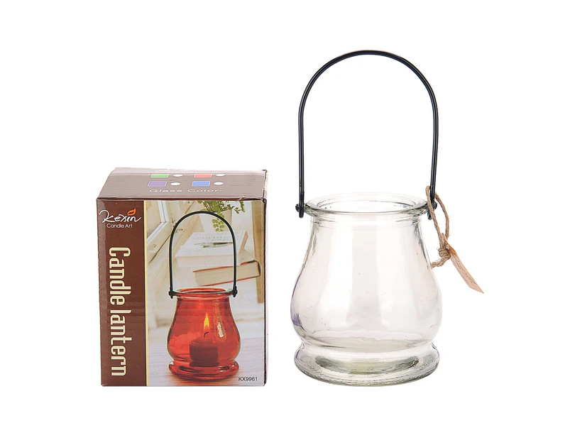Clear 1pce 9.5x8cm Bell Shaped Glass with Metal Hanger Tealight Holder in Bright Colours Party Theming