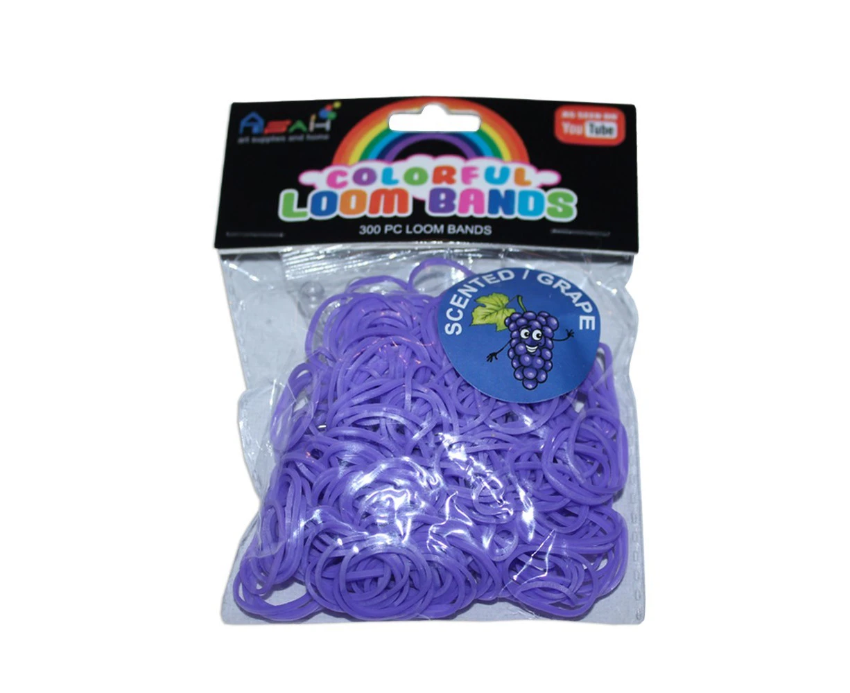 ASAH Colour Matching Purple Grape Scented Loom Bands 300pce with 16 S Clips - Grape