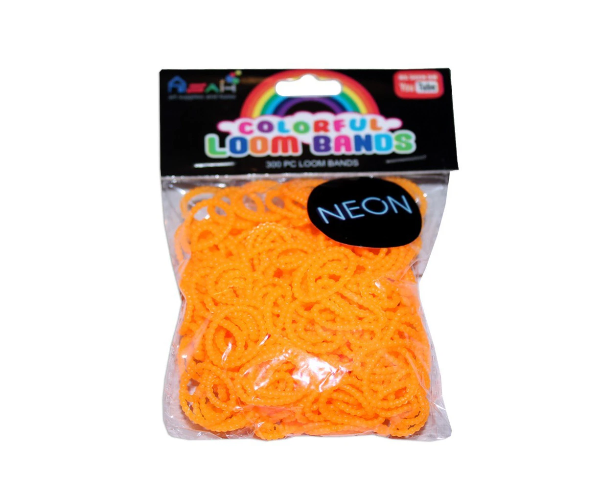 Orange Colour Beaded Neon Loom Bands 300pce + 16 S Clips