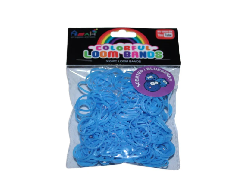 ASAH Colour Matching Blue Blueberry Scented Loom Bands 300pce with 16 S Clips - Blueberry